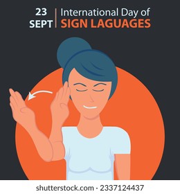 illustration vector graphic of a woman doing sign language gestures with hands, perfect for international day, international day of sign languages, celebrate, greeting card, etc.