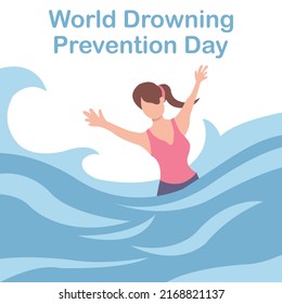 illustration vector graphic of a woman was hit by the ocean waves and drowned, perfect for world drowning prevention day, celebrate, greeting card, etc.