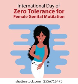 illustration vector graphic of a woman is holding her feminine area, perfect for international day, zero tolerance, female genital mutilation, celebrate, greeting card, etc.