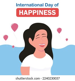 illustration vector graphic of a woman is laughing happily, perfect for international day, international day of happiness, celebrate, greeting card, etc.