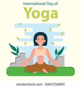illustration vector graphic of a woman meditating in the garden in the morning, perfect for international day, international day of refugee day, celebrate, greeting card, etc.