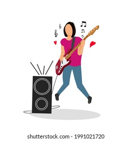 Illustration Vector Graphic of Woman Playing Guitar by Jumping Perfect for Banner,Background,Poster Design etc.