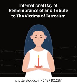 illustration vector graphic of a woman is praying while holding a candle, perfect for international day, remembrance of tribute, the victims of terrorism, celebrate, greeting card, etc.