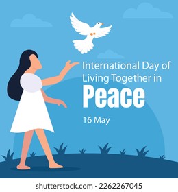 illustration vector graphic of a woman releasing doves into the air, perfect for international day, living together in peace, celebrate, greeting card, etc.

