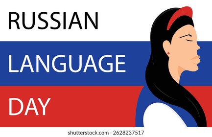 illustration vector graphic of a woman with a russian flag background, perfect for international day, russian language day, celebrate, greeting card, etc.