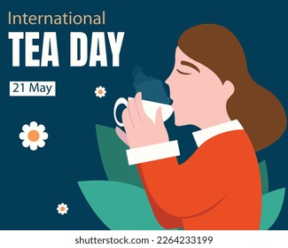 illustration vector graphic of women are drinking hot tea, perfect for international day, international tea day, celebrate, greeting card, etc.