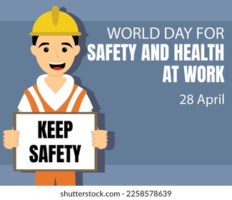 illustration vector graphic of a worker holding a work safety warning sign, perfect for international day, safety and health at work, celebrate, greeting card, etc.