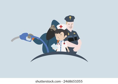 Illustration vector graphic of workers, nurse, police, gas station worker