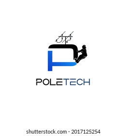 illustration vector graphic of workers repairing electric pole tech P logo
