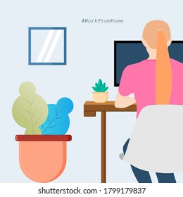 Ilustración del trabajo gráfico vectorial desde el hogar salvo de covid19