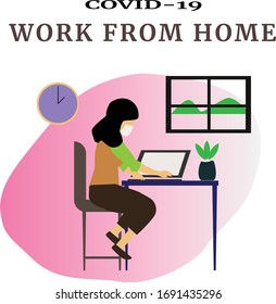 illustration vector graphic of working from home to eliminate spread corona virus