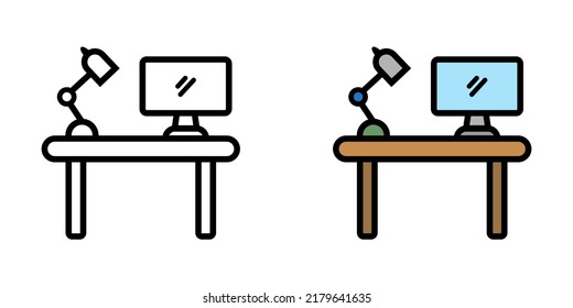 Illustration Vector Graphic Of Workspace, Table, Study Icon. Cartoon 