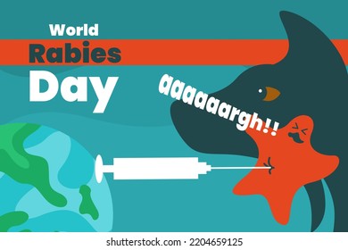 Illustration vector graphic of world rabies day. Earth, dog, injection. Good for poster.