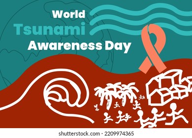 Illustration Vector Graphic Of World Tsunami Awareness Day. Hand Drawing, Freestyle Art, Freehand. Good For Poster Or Banner.