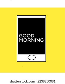 Ilustración vectorial gráfico de fondo amarillo y teléfono decir buenos días