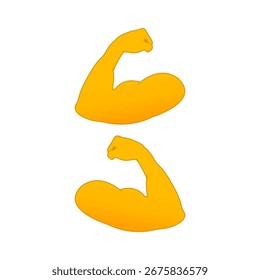 Gráfico de Vector de ilustración de gesto emoji de bíceps amarillo. Emoticon del músculo aislado en blanco.
