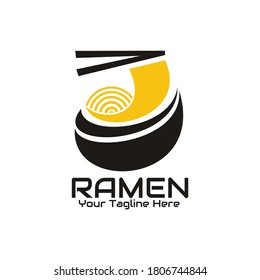 illustration vector graphic of yellow ramen in a black bowl taken with chopsticks, perfect for food, fast food, ramen, noodle, cafe, restaurant, resto, etc.