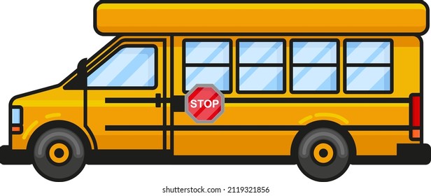 Ilustración Vector Gráfica de la vista lateral del bus de escuela amarilla Ilustración, buena para afiches creativos, diseño de afiches, icono, pegatinas, juguetes cubiertos de productos, etc.