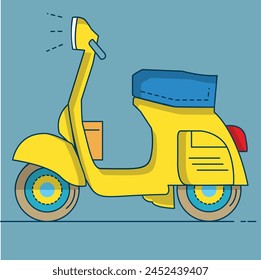 Illustration Vektorgrafik Grafik von A yellow Vespa Motorrad mit hellblauem Hintergrund