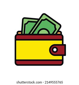 Ilustración vectorial gráfico del icono de billetera amarilla con 2 letras verdes, perfecto para diseños de finanzas o de temas bancarios