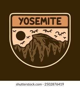 Gráfico del Vector de la ilustración del LOGOTIPO de la insignia del parque nacional de YOSEMITE para la Mercancía del diseño de la ropa, tales como logotipos en el empaquetado del producto