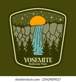 Ilustración Vector gráfico de YOSEMITE EN EL PARQUE NACIONAL DE LA NOCHE INSIGNIA LOGO DISEÑO ILUSTRACIÓN VECTORIAL para la Mercancía de diseño de ropa, tales como logotipos en el embalaje del producto