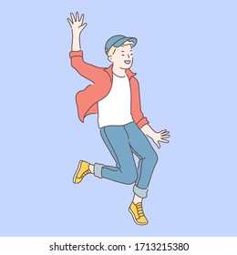 illustration vector graphic of  young boy with hats feel happy