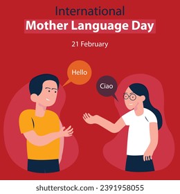 illustration vector graphic of a young couple is communicating in different languages, perfect for international day, mother language day, celebrate, greeting card, etc.