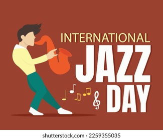 illustration vector graphic of a young man is playing music with a saxophone, perfect for international day, international jazz day, celebrate, greeting card, etc.