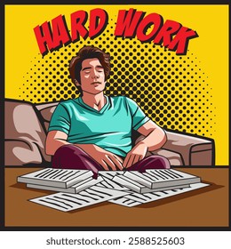 Illustration vector graphic of a young man sits exhausted on the sofa design