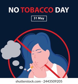 illustration vector graphic of a young woman is smoking, perfect for international day, no tobacco day, celebrate, greeting card, etc.