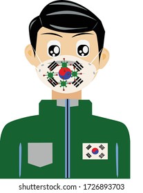 illustration vector graphic.a man wearing a mask depicting the korea flag