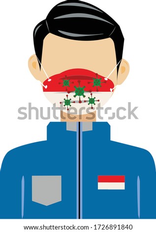 illustration vector graphic.a man wearing a mask depicting the Indonesian flag