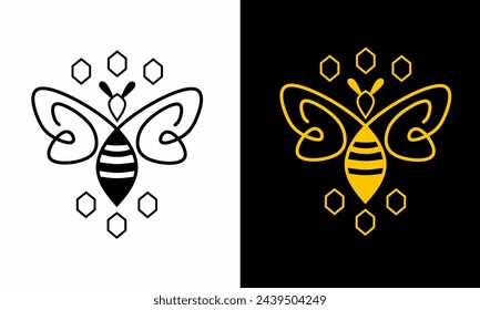 Ilustración de gráficos vectoriales de plantilla de diseño de logotipo de abeja con estilo monoline simple