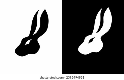 illustration vector graphics of black and white rabbit head logo symbol template