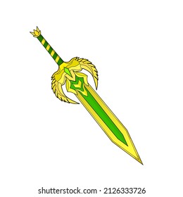 Illustration, Vektorgrafik von Design-Fantasy-Schwert-Golden Flügel im mittleren Schwert-Design
