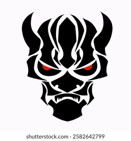 illustration vector graphics of design tribal art abstract devil's face head with red eyes