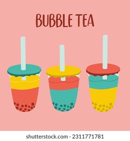 Illustration of vector graphics of a drink. A set of different Bubble tea. Vector illustration