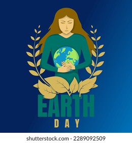 Illustration vector graphics earth day with flat art characters and leafs. Good design for your project 