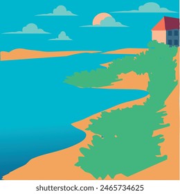 Illustration in der Vektorgrafik Grafik eines Hauses am Meer