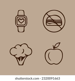 Illustration of vector graphics of icons about healthy living. Perfect for use in web design, illustration, presentations, etc.