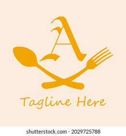 Illustration vector graphics of letter A with spoon and fork. fit for logo restaurant, t-shirt screen printing, etc.