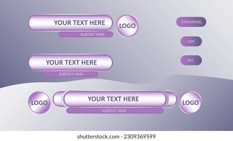 Illustration vector graphics of Lower Third Circle Purple 3D. Suitable for used entertainment, television, media social, media, broadcast, news etc