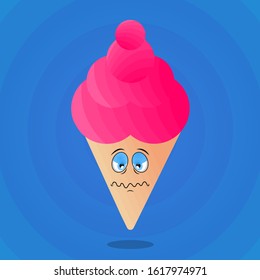 illustration vector graphics of, cartoon ice cream expression sick, perfect for desserts and more