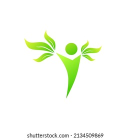 Illustration vector graphics of, template logo people with hands shape leafs perfect for logo ecology and other