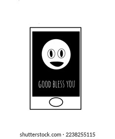 Illustration vector graphics of phone with quotes and emoji lettering for massage or social media