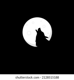 Illustration vector graphics of template logo design silhouette wolf and moon background