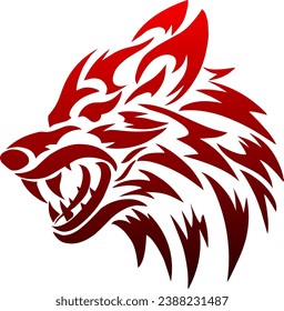 illustration vector graphics of tribal art red wolf head tattoo