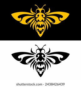 Illustration vector graphics of tribal art bee logo design in yellow and black