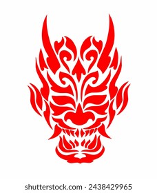 Illustration vector graphics of Tribal art carved red devil's face tattoo